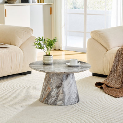 Table basse circulaire gris en fibres à densité moyenne texturée - 23,6 pouces de diamètre (sans la chaise)