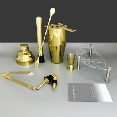 Cocktail Shaker Set With Stand, Cocktail Shaker Bartender Kit: Bar Tool Set, Drink Mixing Includes Martini Shaker,Strainer,Jigger,Bar Mixer Spoon,Mudd