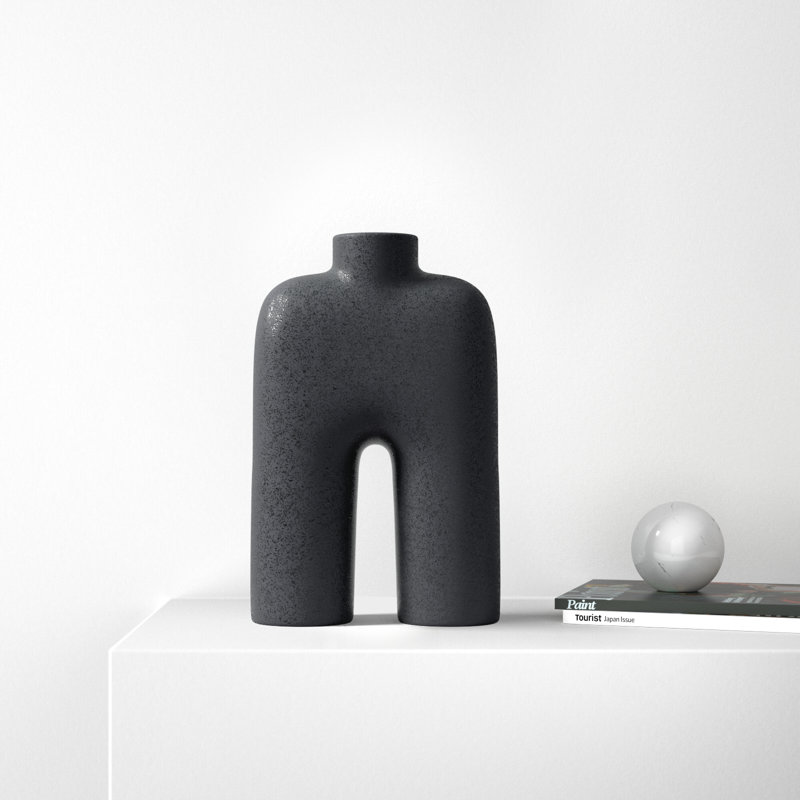 Sharee Stoneware Table Vase, Black, 13.45" H x 8.6" W x 3.45" D