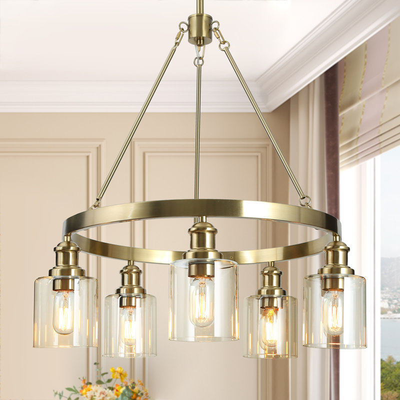 5-Light Dimmable Copper Wagon Wheel Chandelier