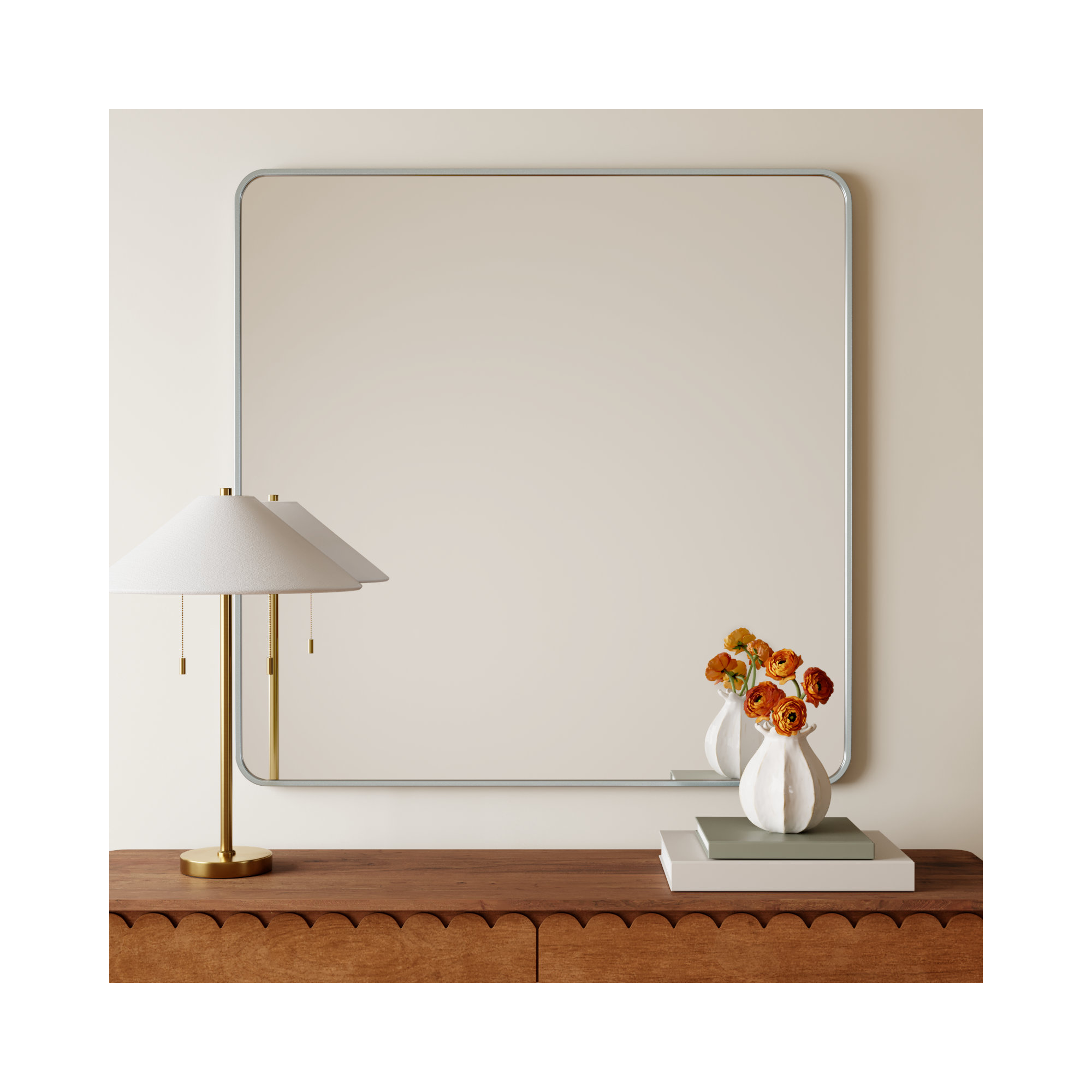 Metal Square Wall Mirror, 42"  x 42" , Silver