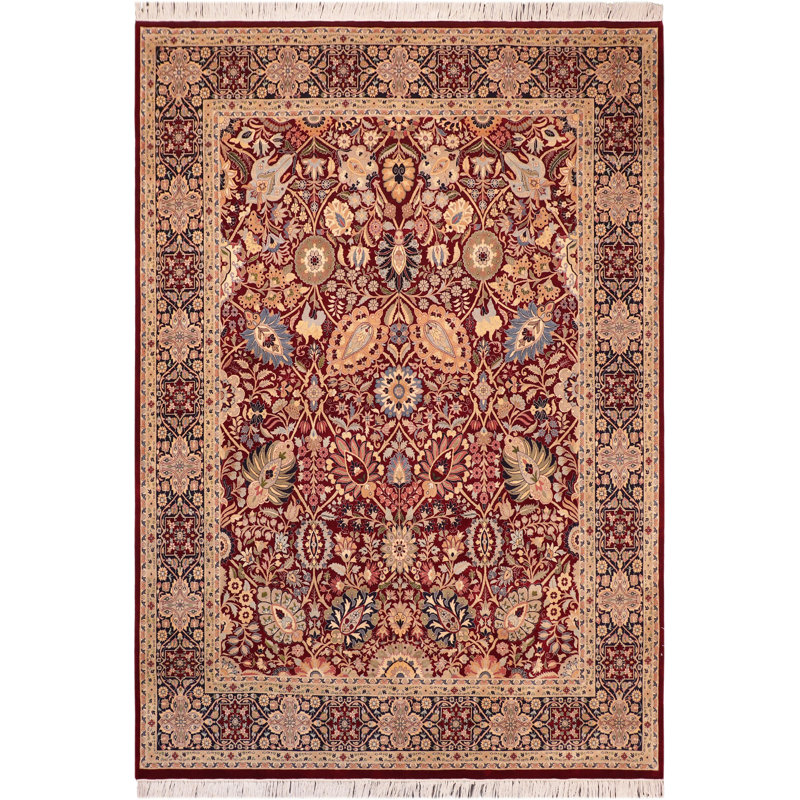 Tapis oriental rouge / beige / bleu en laine noué à la main 8 pi 1 po x 10 pi 2 po Pacuta