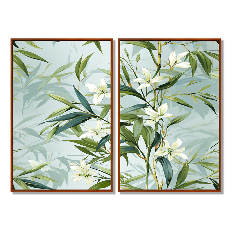 Bambou zen tropical - impressions sur toile vertes, 2 pièces, Brun, H 36 po x l 48 po, Impression encadrée flottante