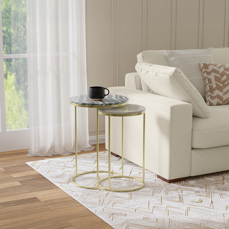 Ashley 16"W Grey and Natural Genuine Contemporary End Tables with Nesting Design, Assembled