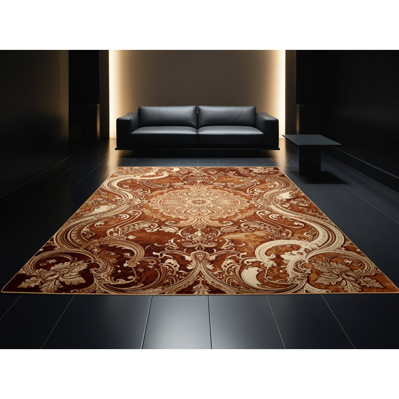 Tapis moelleux moelleux moelleux et moelleux en brun - reliure brun clair, Rond 8 pi