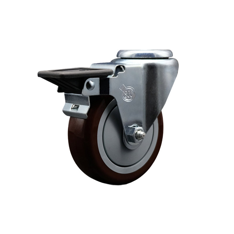Roulettes pivotantes en poly avec frein Posi Lock, Marron