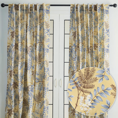 Maison d' Hermine Curtains for Living Room 100% Cotton 96 inch Length Two Panel Light Filtering Curtains for Windows with Rod and Loop Pockets (Feuillage - Light Ecru, 50"W x 96"L)