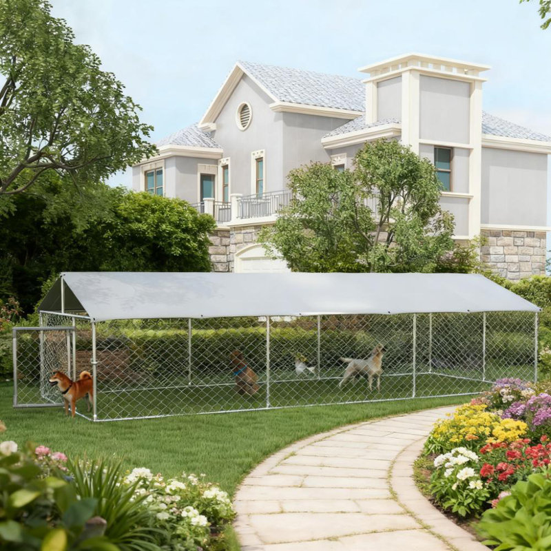 Grand chenil d'extérieur pour chien avec toit imperméable résistant aux rayons UV