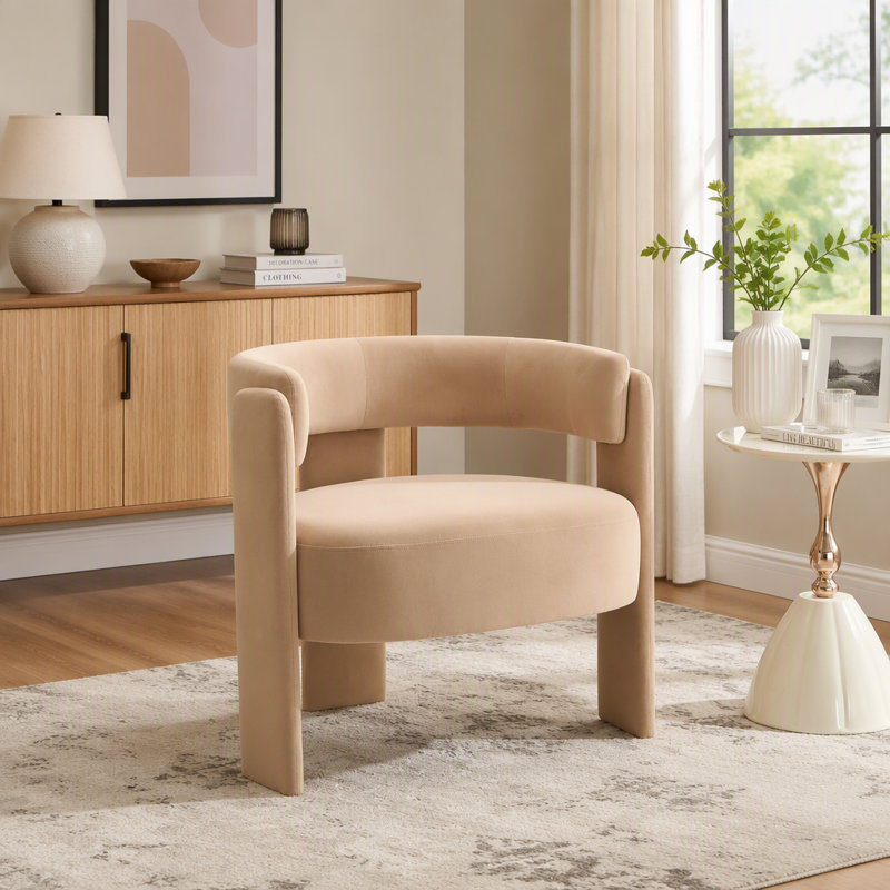 Fauteuil d'appoint moderne en velours du milieu du siècle avec coussins moelleux, Velours kaki