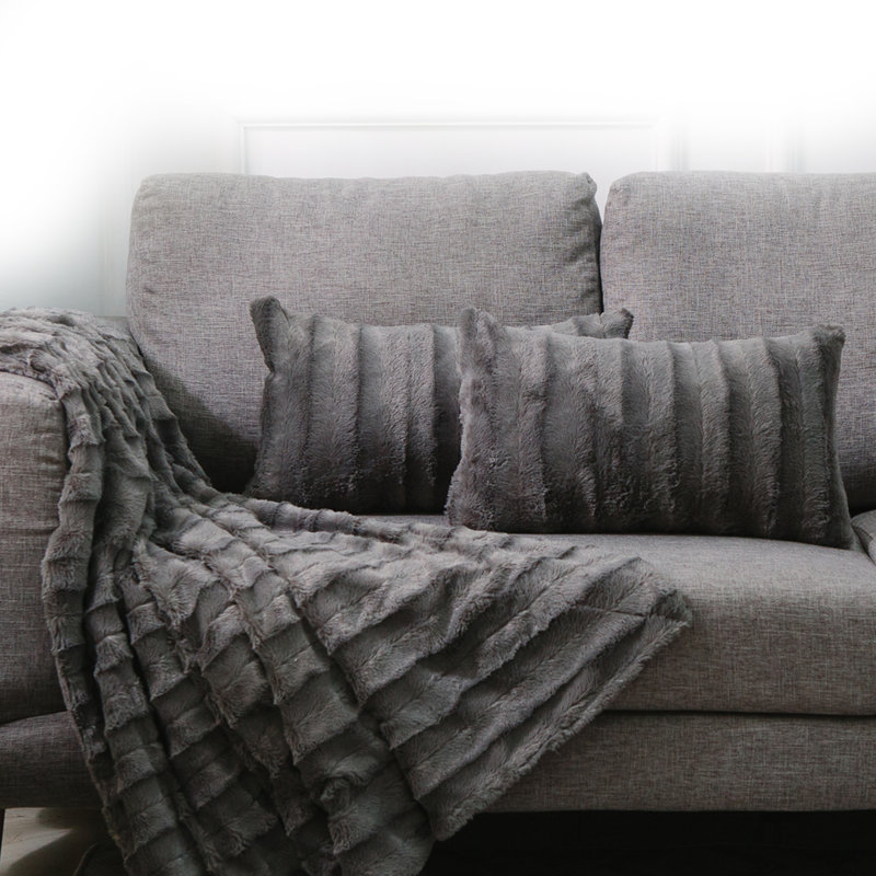 Faux Fur Throw Pillow, Gray