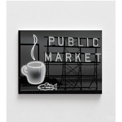 Photographie de Seattle, impression encadrée de City Market, néon, impression photographique de Seattle, marché public de Seattle, art mural encadré