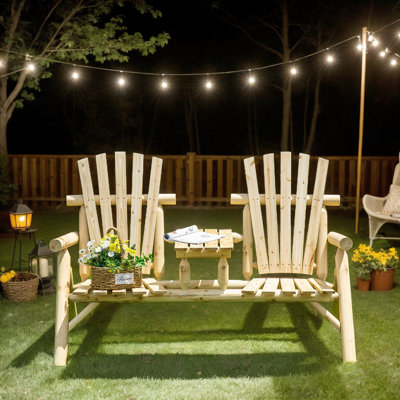 Causeuse en bois 2 places avec table Adirondack - Banc de patio élégant pour terrasse et rassemblements