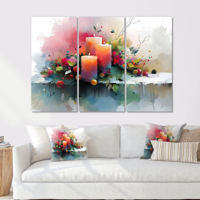 Pink And Orange Christmas Candlelight Glow I - Christmas Wall Art Living Room Set