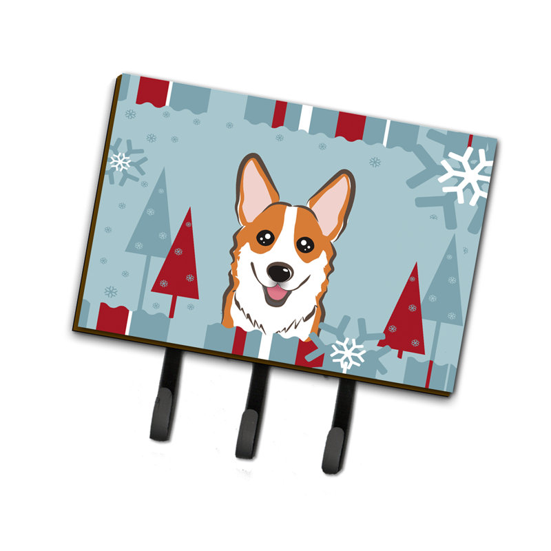 Organisateur de clés pour l'hiver avec crochets à clés, Corgi rouge