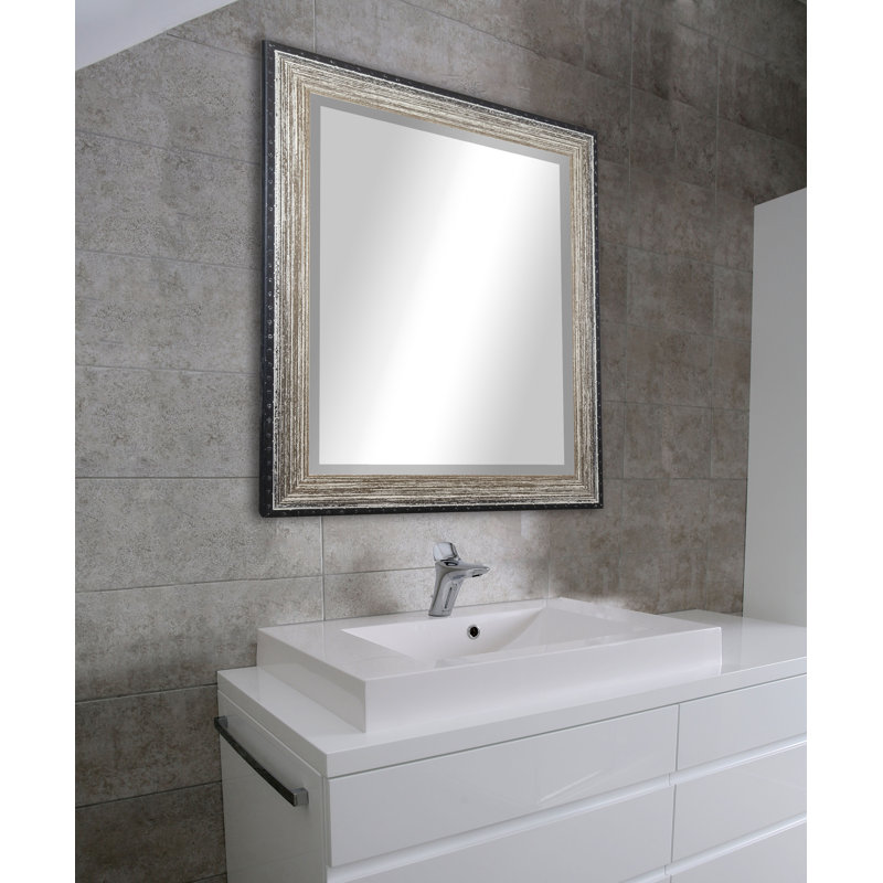 Solid Wood Flat Wall Mirror, Brown Brushed, 35.5" H x 35.5" W