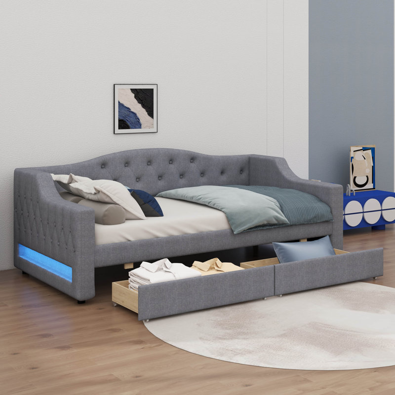Twin XL Daybed With Enhanced LED Lighting And A Dual-Drawer Storage Solution, Gray