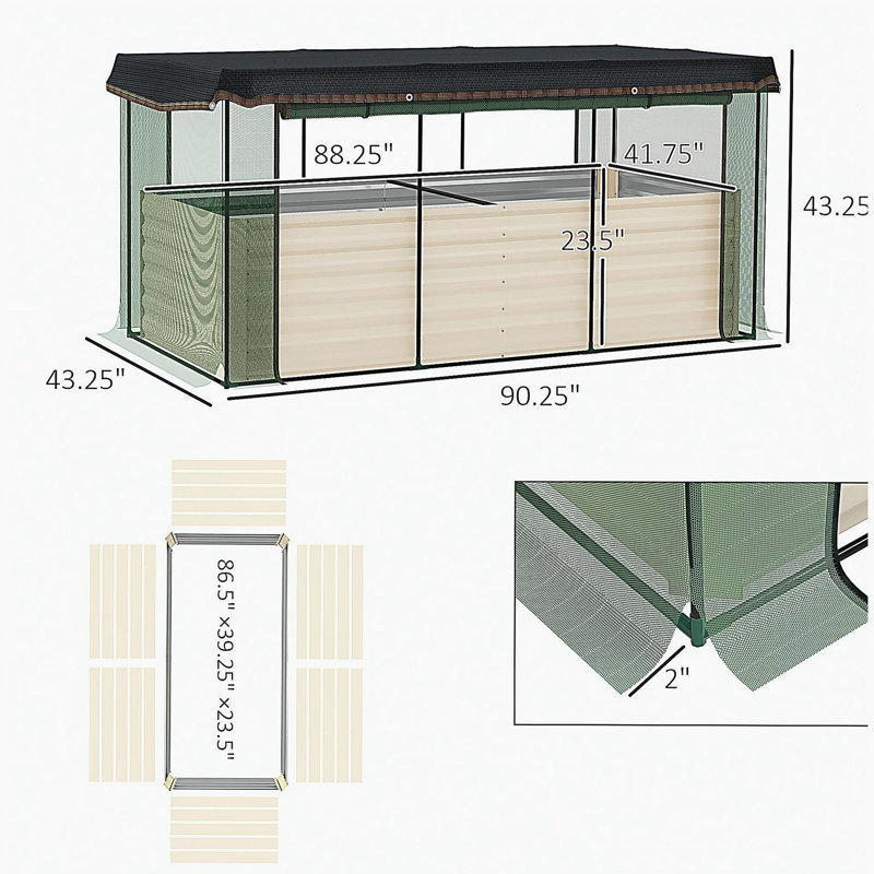 Raised Garden Bed for Flowers, Veggies and Herbs,Galvanized Steel Planter Box with Crop Cage and Shade Cloth, Beige