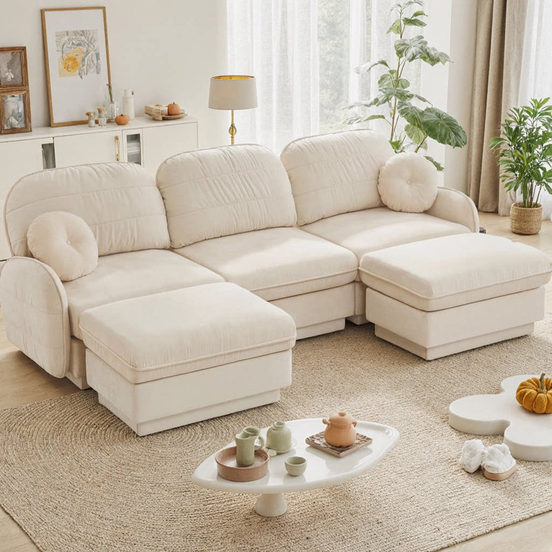 Canapé modulaire surdimensionné en U 105 po Chenille, Beige crème
