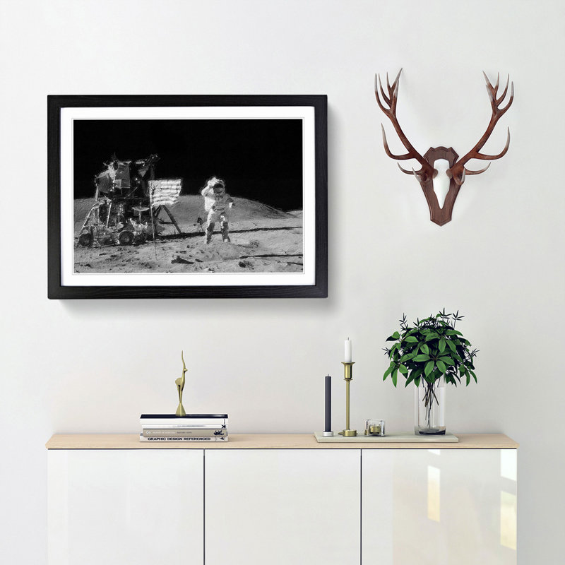 Astronaut On The Moon - Single Picture Frame Painting, Black, 24cm H x 33cm W x 2cm D