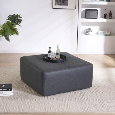 Grande table basse avec repose-pieds carré de 35 po de largeur, grand repose-pieds en similicuir pour repose-pieds