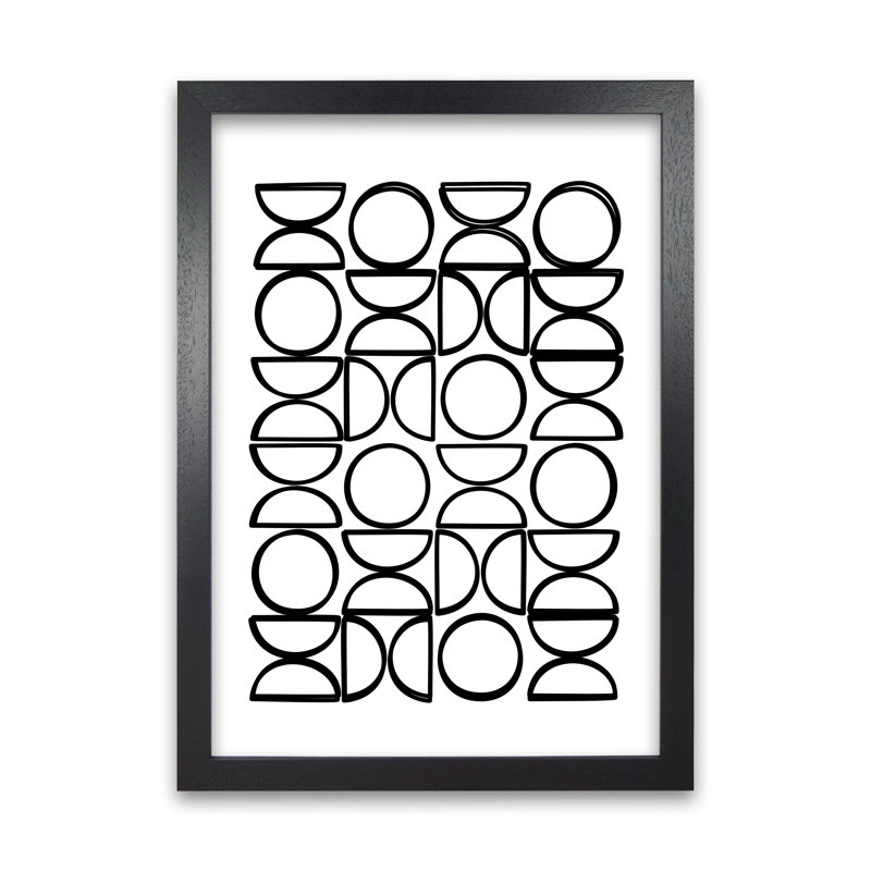 Black And White Mid Century Geometric A - Print, Black Frame, 42cm H x 30cm W x 3cm D