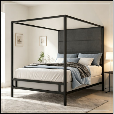 Tête de lit tapissier en métal avec grand lit Geib