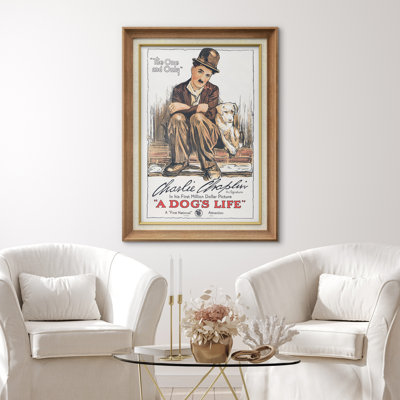 A Dog’s Life Charlie Chaplin Silent Film Poster Artwork, Vintage Comedy Cinema Pictures, Framed Canvas Giclee Print Wall Art