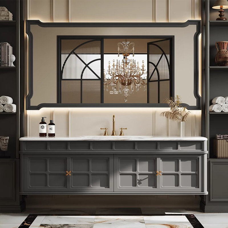 Armoire de salle de bain légère et luxueuse de style américain, 59", Gris