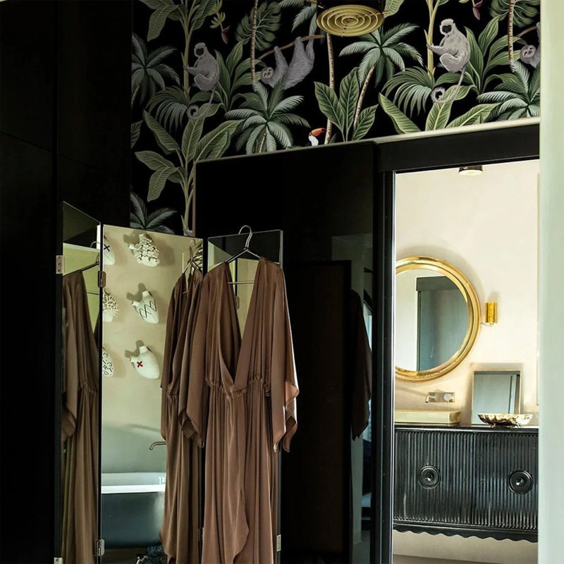 Aadarsh Jungle Monkeys Wallpaper, Black/Green