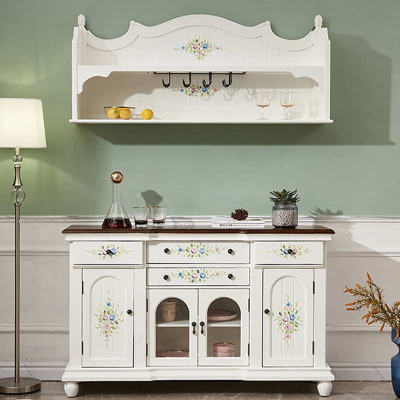 Armoire de rangement vintage de style rustique peinte à la main, Blanc