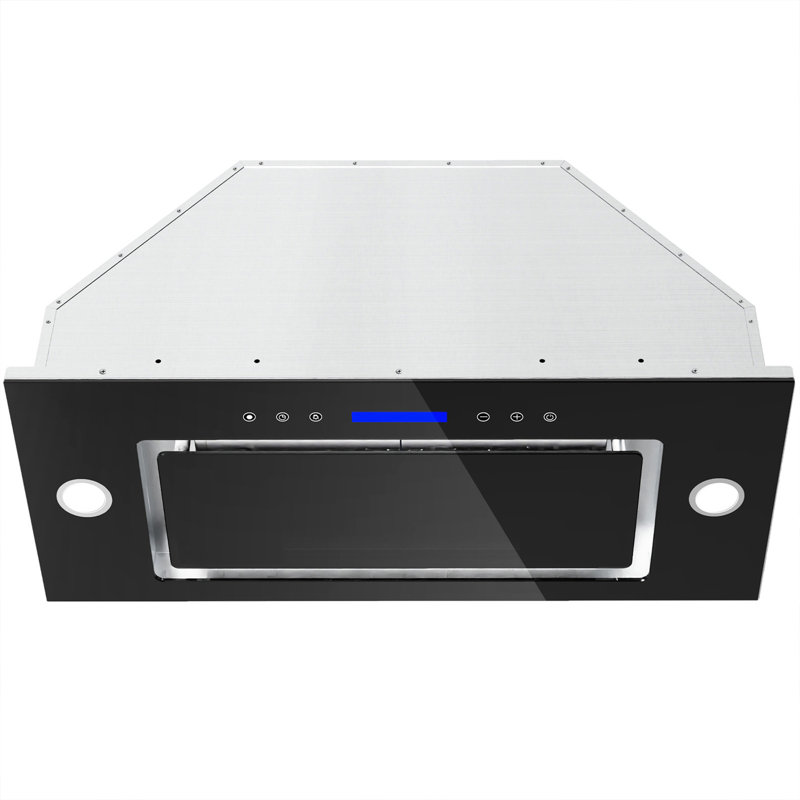 36 inch 900 CFM Convertible Insert Range Hood 4 Speed Quiet Black Tempered Glass Panel Push Button Control with LED Lights