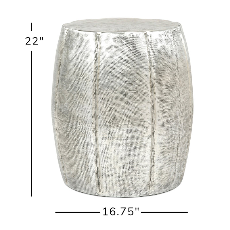 Table d'appoint à tambour en aluminium, 42,7 x 55,9 cm, argentée, pour un décor intérieur moderne. Design élégant.