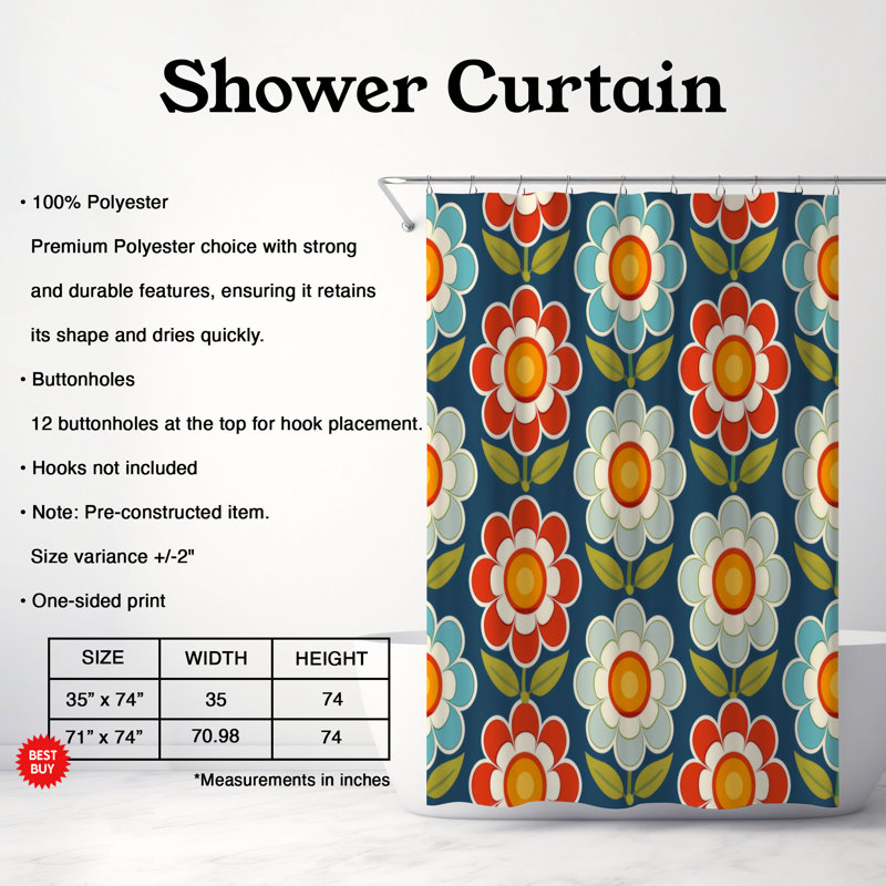 Round Blooms - Rideau de douche Premium, H 74 po x l 71 po