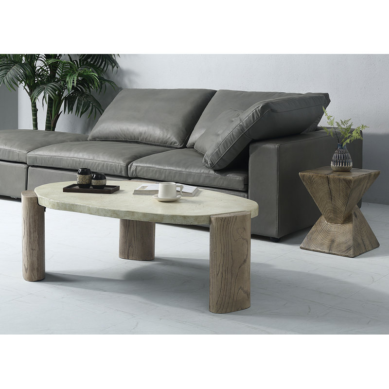 47'' Weathered Gray and Oak Oval Coffee Table