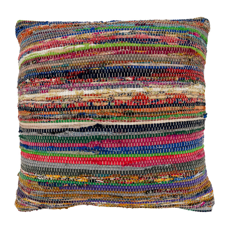 Multi-Colored Chindi Cotton and Polyester Pillow Cover, 22" x 22"