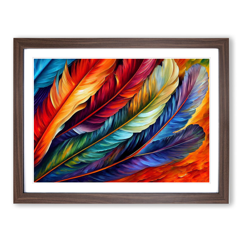Bird Feather - Single Picture Frame Painting, 46cm H x 64cm W x 2cm D, Walnut Framed