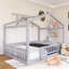 Lit de maison double à structure en bois avec clôture-738271370-738271366