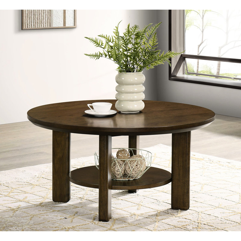 Brown Round 35 - Inch Coffee Table With Generous Top For Trays And Drinks, Dependable Quality Of Rubberwood