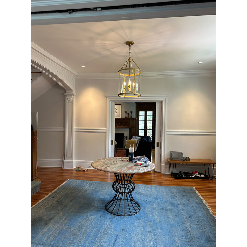 4 - Light Dimmable Lantern Drum Chandelier, Transparent, Antique Gold