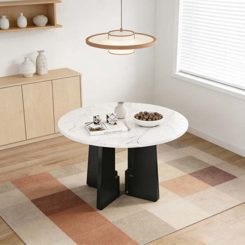 Table de salle à manger ronde, Blanc et noir