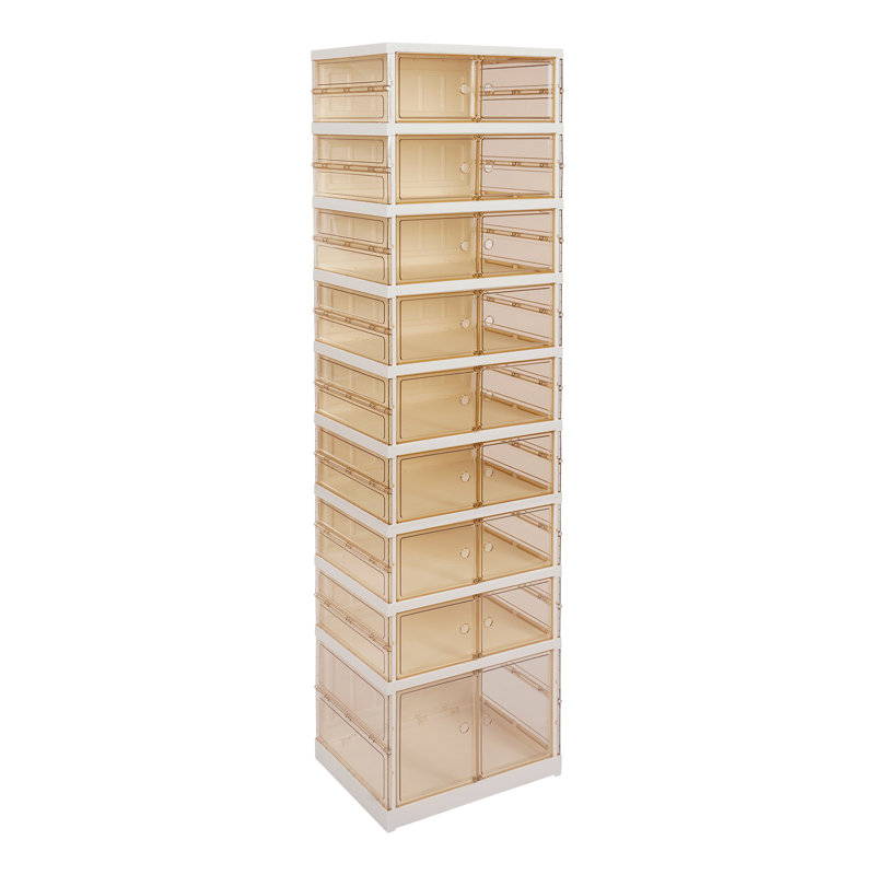 9-Tier Foldable Rectangular Freestanding Shoe Cabinet With Wheels, White