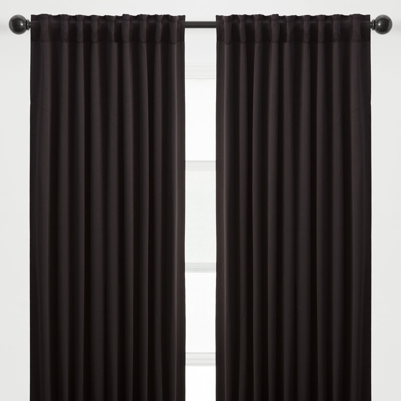 Mong 2-Panel Solid Contemporary Blackout Curtains - 3-In-1 Back Tab, Rod Pocket, Ring Tab, Black, 52" W x 84" L