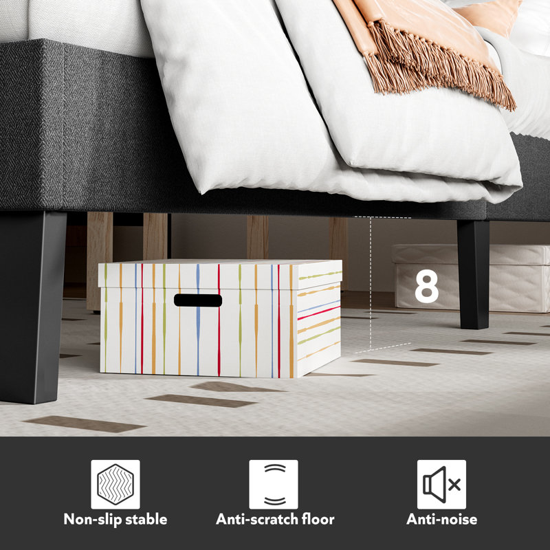 Platform Bed Frame with Upholstered Adjustable Headboard, No Box Spring Needed, Dark Gray, Queen