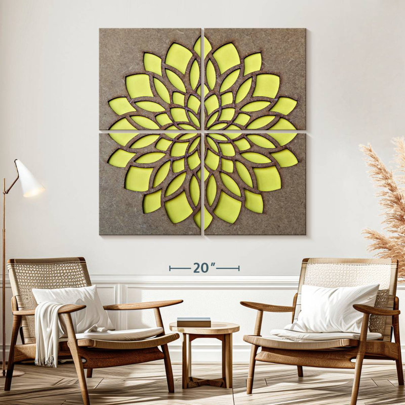 Mandala jaune Kerner, H 57 po x l 57 po