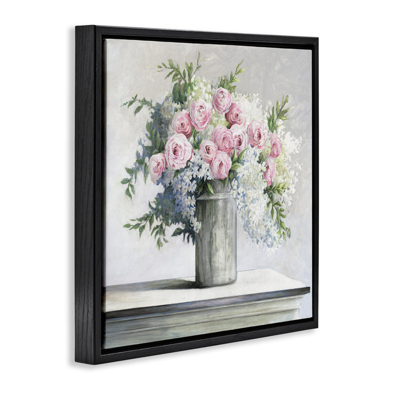 Doux roses roses, art mural encadré sur toile flottante par Dogwood, Cadre flottant noir de jais, H 18 po x l 18 po
