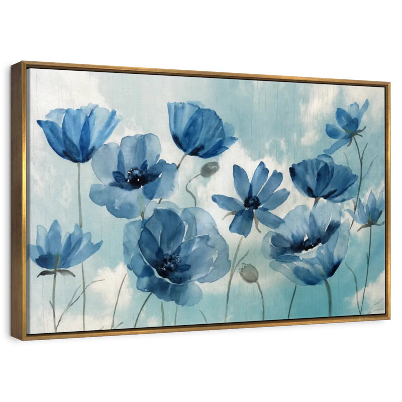 Springing Up Blue, 46" X 31", Floating Frame Gold