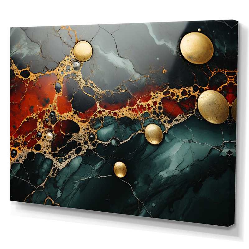 Or et vert serein abstrait marbre Dream II - décoration murale en marbre, Toile tendue, H 30 po x l 40 po x P 1,5 po