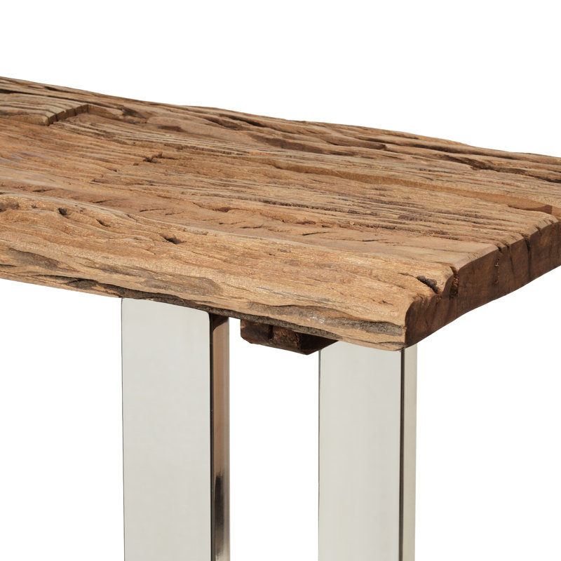Console rustique en bois récupéré avec table de support stable en fer: et assemblage