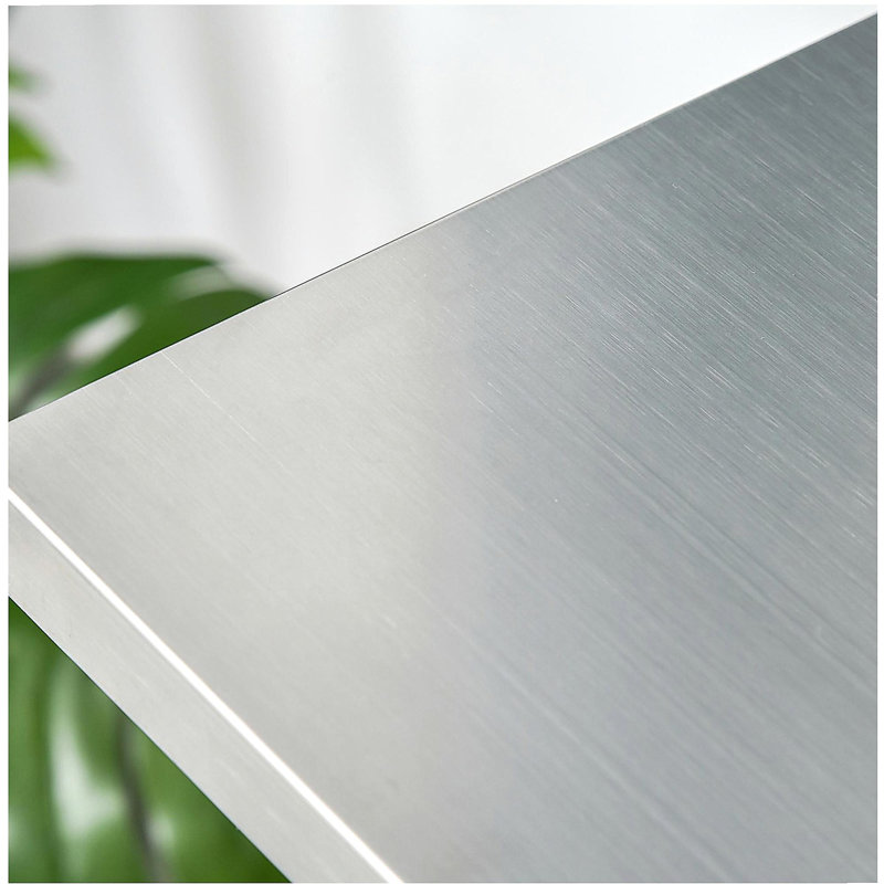 Support d'îlot de cuisine en acier inoxydable avec espace de rangement, support d'îlot de cuisine traditionnel avec tablettes ouvertes à deux niveaux, tiroirs, gris clair