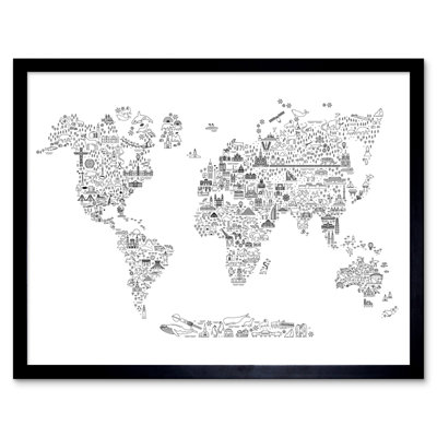 World Travel Landmark Line Map Oh The Places You Will Go! - Single Picture Frame Print